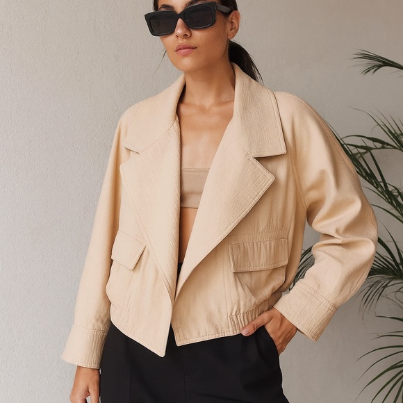 VINCE Pale Peach Cropped Blazer 100% Cotton Size L - Picture 3 of 15